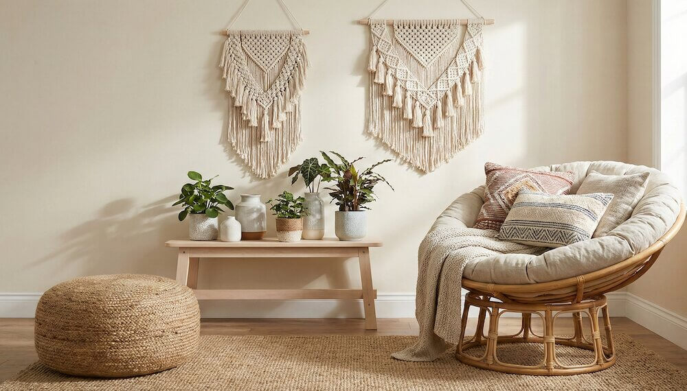 Alabastrowy odcień we wnętrzach scandi boho