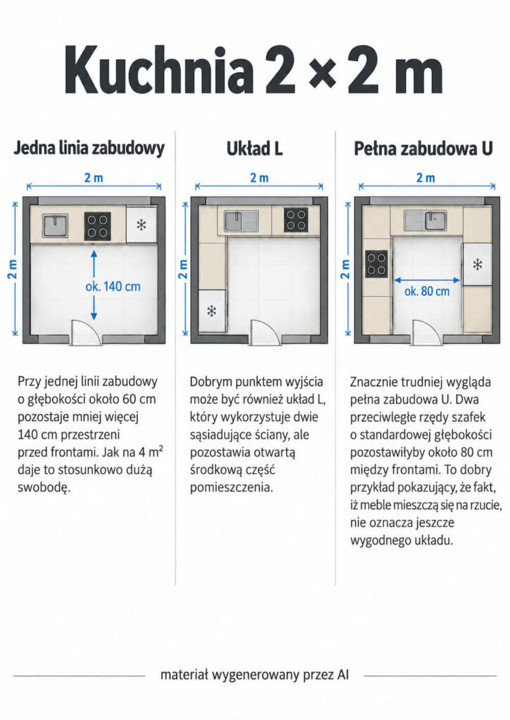Kuchnia 2 × 2 m – porównanie układów zabudowy