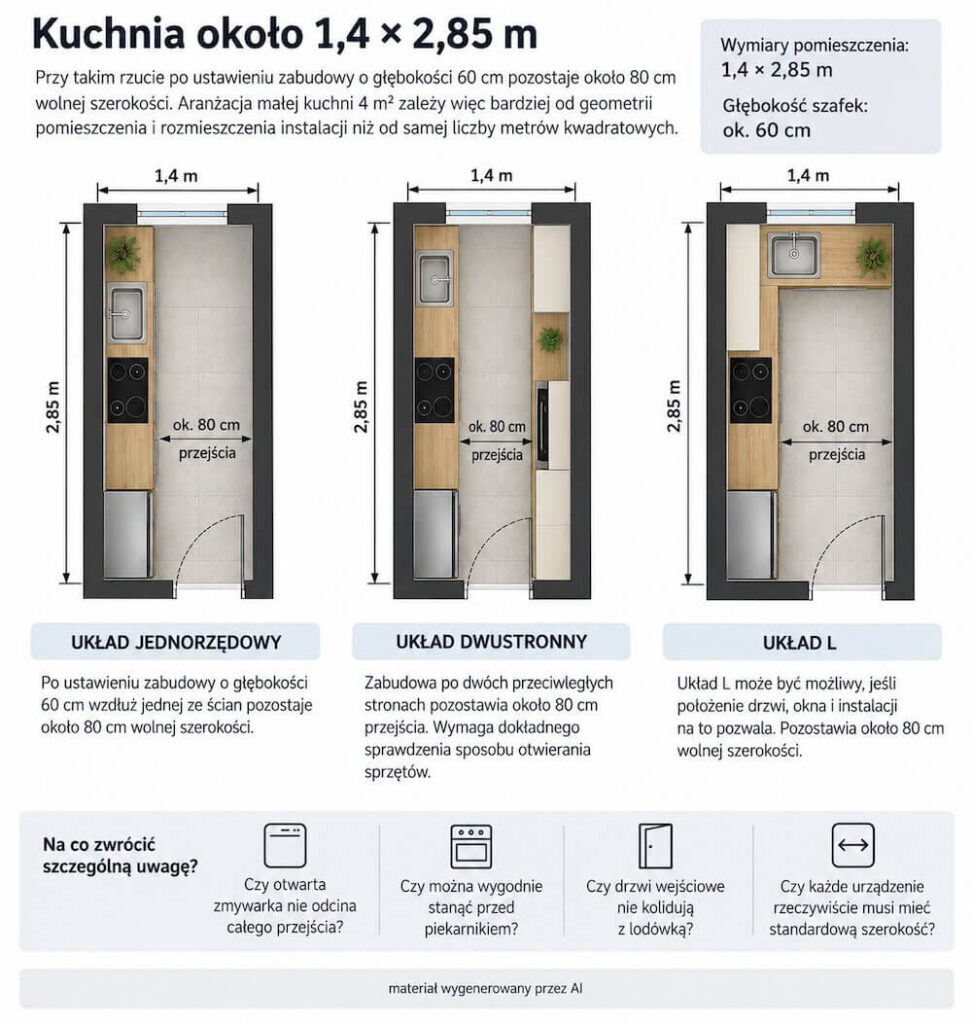 Kuchnia 1,4 × 2,85 m – przykładowy układ zabudowy