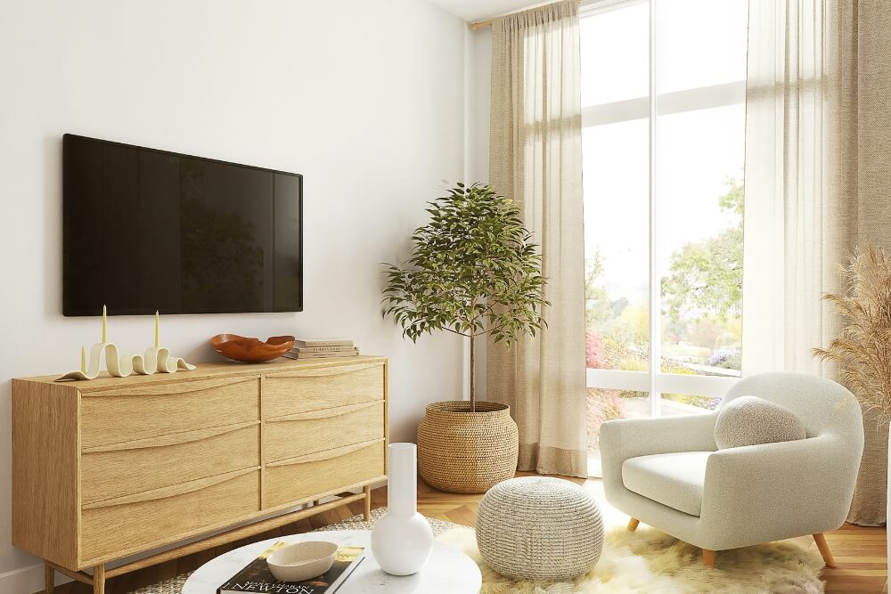 jak udekorować ścianę w salonie na przykładzie ściany z tv